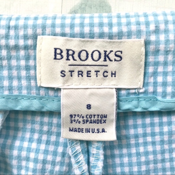Brooks Stretch Light Blue White Plaid Check Seersucker Cropped Capri Pants - Picture 4 of 11